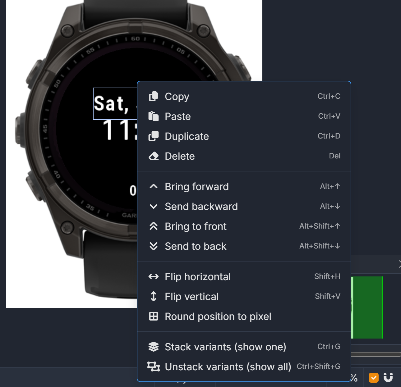 The right-click context menu on a selected object