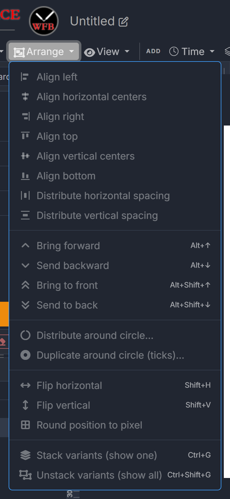 The Arrange menu