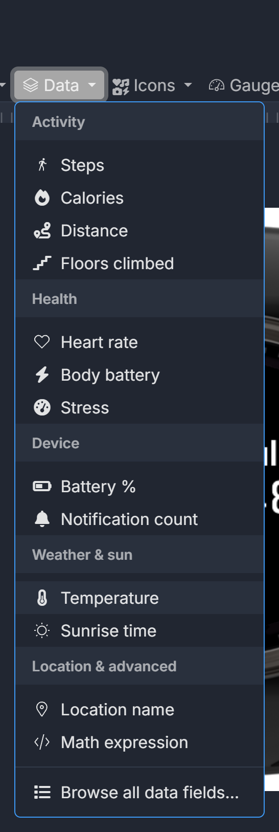 The Data palette