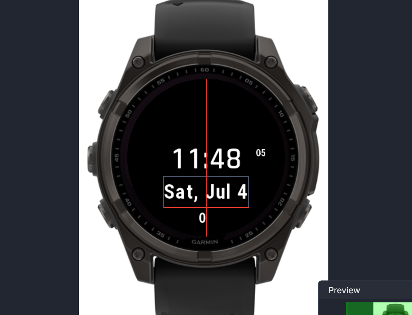 Dragging the date field with a red smart guide through the watch center